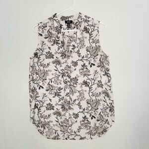 Jones New York Blouse Gray White Floral Sleeveless M